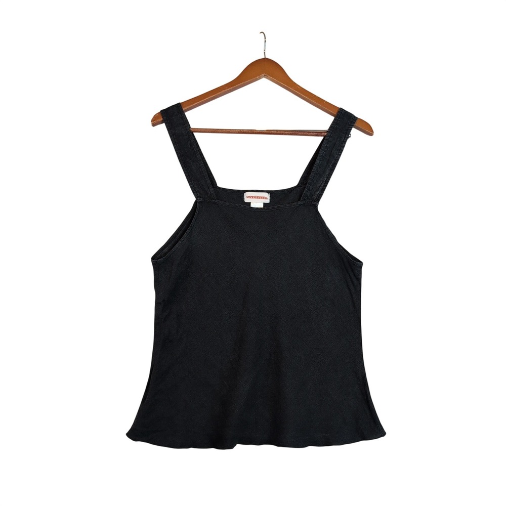 Solitaire Black (Juoda) 100% Linen Tank Top Square Neck Blouse Medium Lithuanian